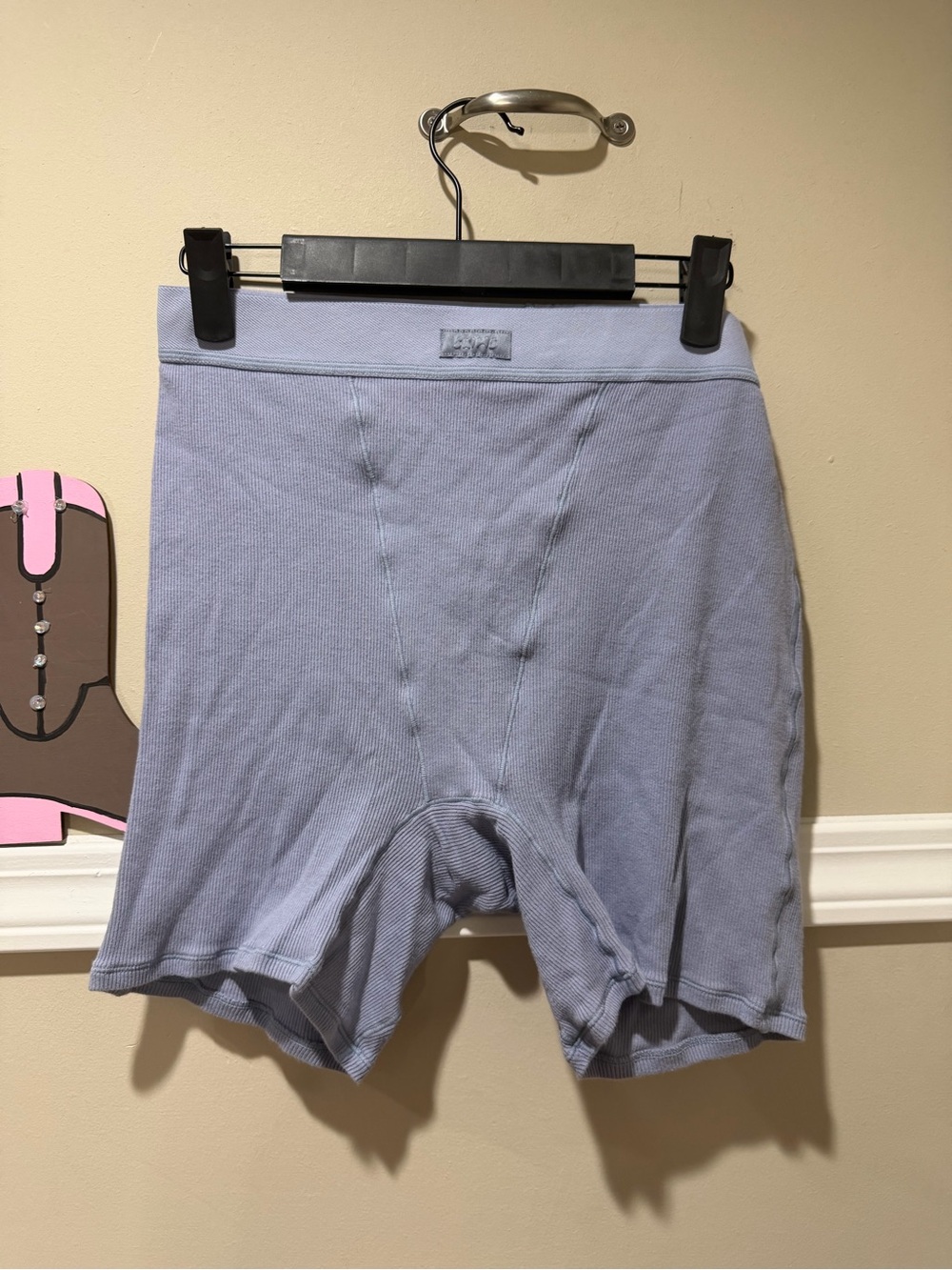SKIMS Ribbed High-Rise Bike Shorts in Lavender Blue